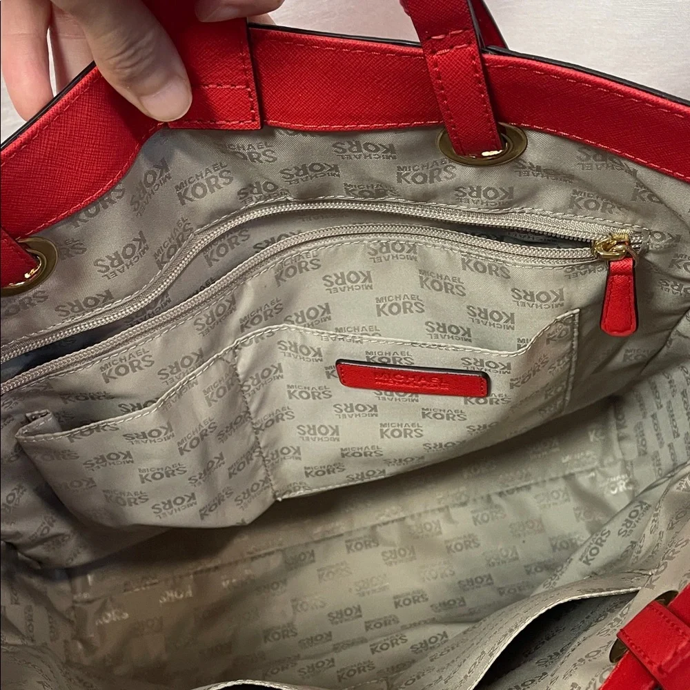 Michael Kors Vibrant cherry Red Tote gold hardware large purse
